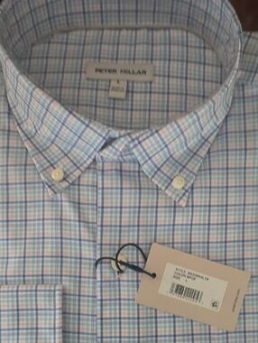 Peter Millar Light Blue & Pink Plaid Button-Down Shirt Brand New Sz L